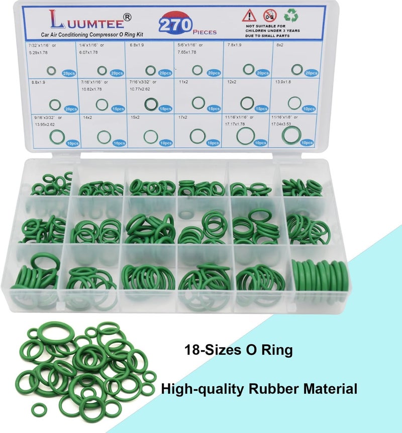 Luumtee 4 Set Car A/C Repair Kits,270pcs O-Ring Seals Kit+102PCS A/C Valve Core Kit+77pcs Charging Port Dust Caps+45pcs Compressor Gasket Seals(494PCS) - Image 2